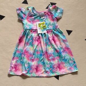 NWT 3T Flap Happy Laya Tee Dress UPF 50+ Tropical Palm Kids Dress Girls Pink